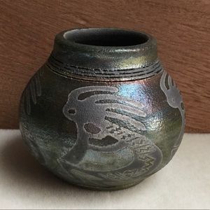 Jeremy Diller Rainbow Raku Kokopelli Spirit Pot